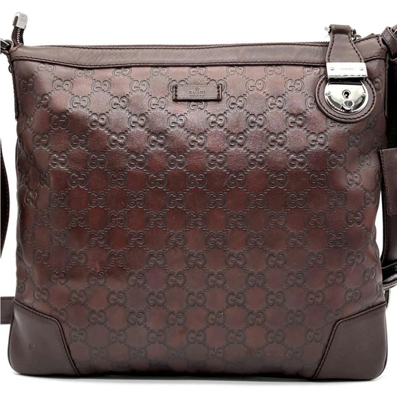 Gucci Dark Brown Embossed Leather Shoulder Bag - Picture 2 of 11